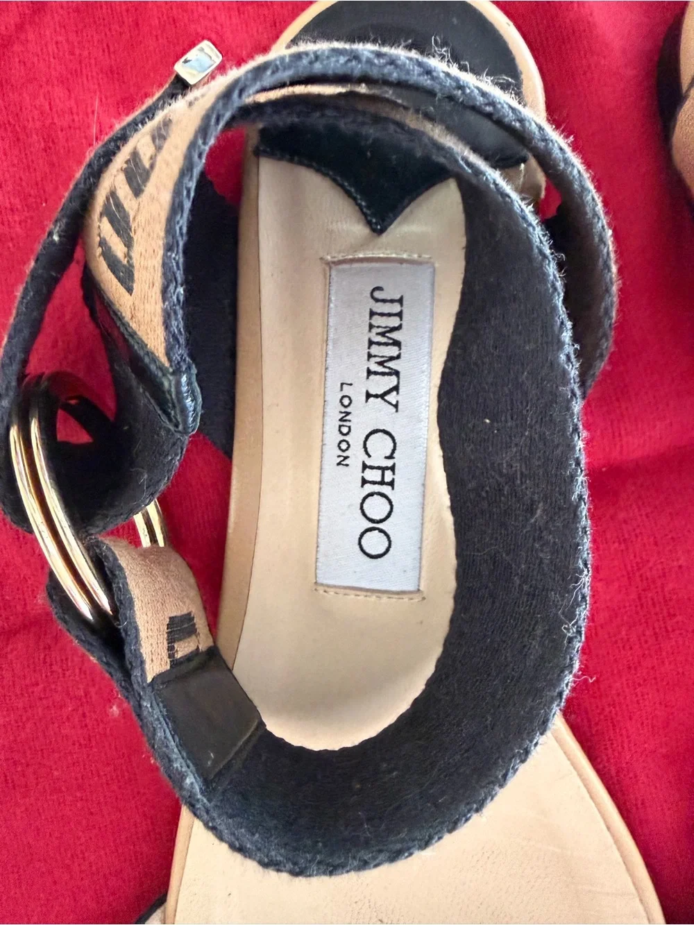 Jimmy Choo Black and Tan Logo Strap Flat Sandals size 7
